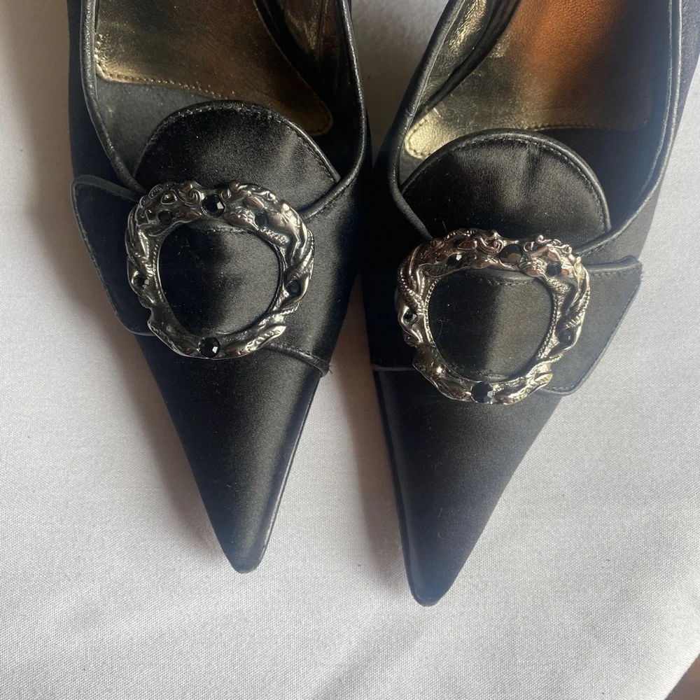 Donald J Pliner Couture Cruse 8N suede leather sling back pointy toe black jewel - Picture 7 of 8